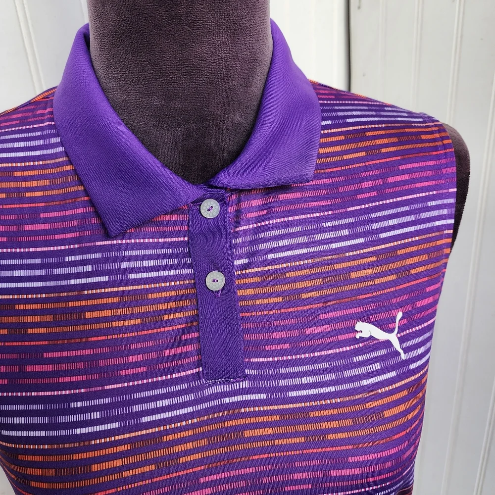 Puma Golf Sleeveless Polo Shirt Purple Striped Athletic DryCELL Top Womens Sz M - Picture 4 of 14